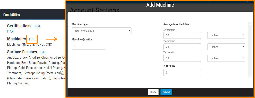 Xometry Partner Portal - Add Machine