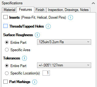 Xometry Instant Quoting Engine Add-In for Autodesk Inventor - Features Tab