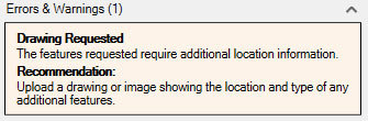 Xometry Instant Quoting Engine Add-In for Autodesk Inventor - Errors and Warnings Panel with Drawing Requested Notice