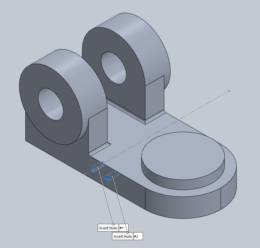 Xometry Instant Quoting Engine Add-In for SOLIDWORKS - Insert Holes Visible and Labeled on Simple Bracket Model