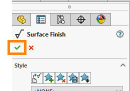 Xometry Instant Quoting Engine Add-In for SOLIDWORKS - Green Check Mark in Surface Finish Window