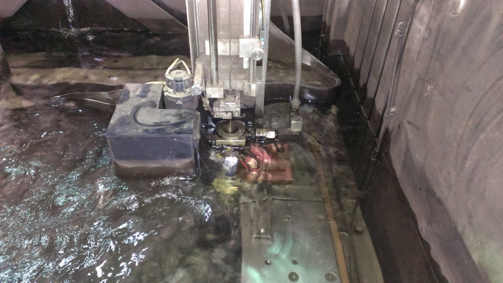 Here’s where our wire EDM gets real handy – it slices through both the support and part to remove it from the build plate. Very little manual work was needed to get the height to spec.