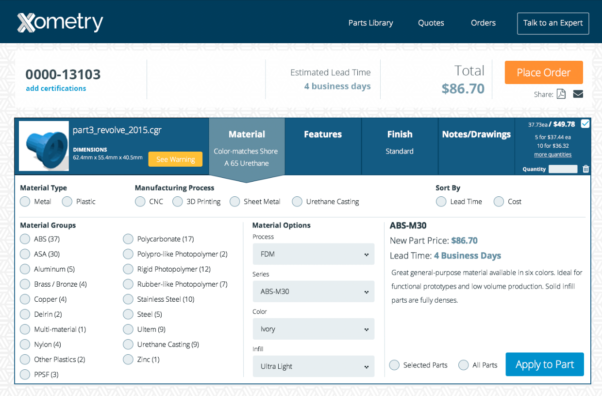 Selecting Infill Options in Xometry's Instant Quoting Platform Selecting Infill Options in Xometry's Instant Quoting Platform