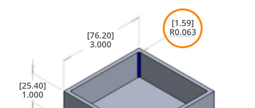 Small internal radius shown on CAD model