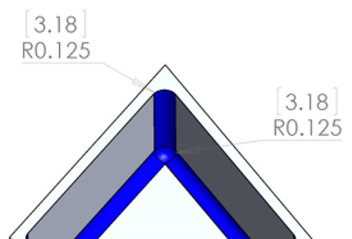 Identical floor and wall radii shown on CAD model