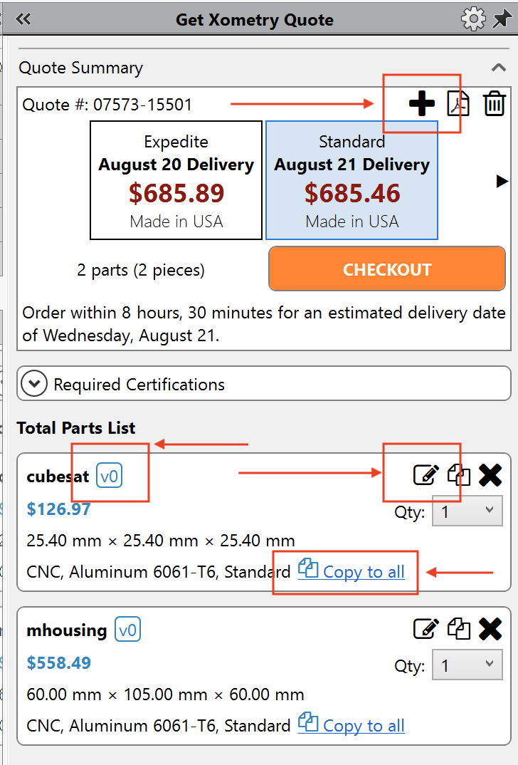 A new CAD add-in look, with clickable icons for a more intuitive quoting experience within your design workspace CAD Update
